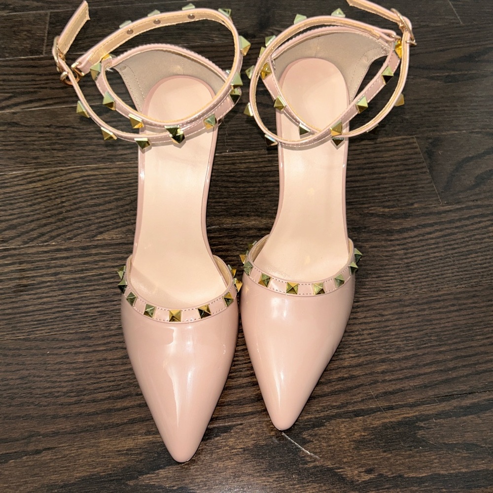 gold studded high heels